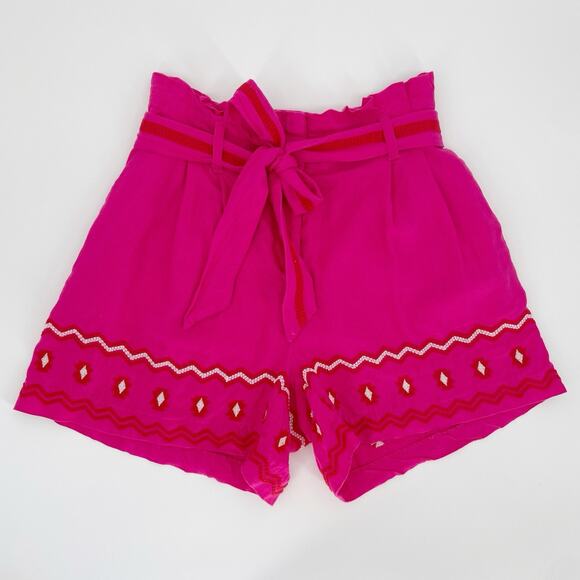Loft Linen XS Embroidered Shorts Pockets High Rise Paperbag Summer Resort Beach - Picture 1 of 8
